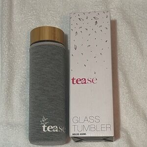 NEW-Tease Gray Glass Tumbler with Bamboo Lid